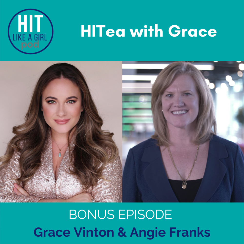 Angie Franks and Grace Vinton promoting the HIT Like A Girl podcast